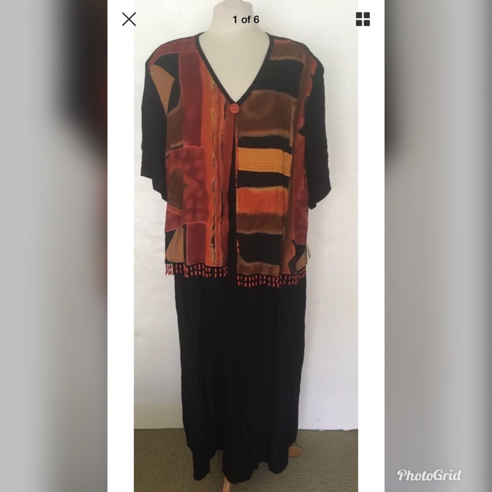Maren Black Orange Brown Beaded Rayon Dress  26
